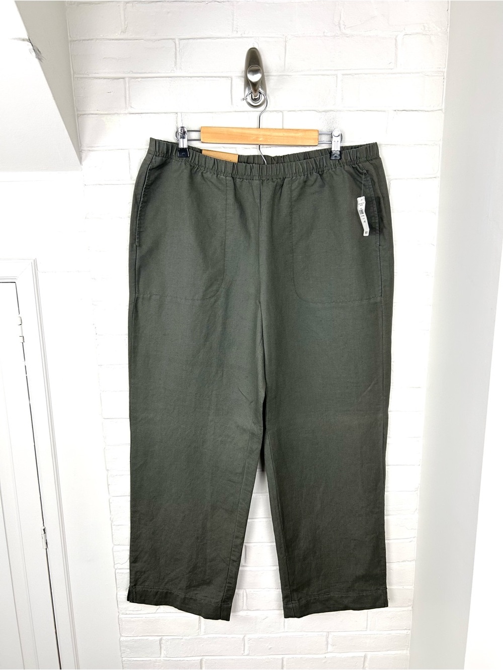 NWT L.L.Bean Green Classic Fit Linen Cotton Pants Size L